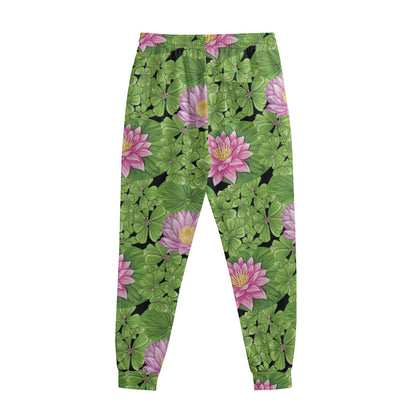 Cute Water Lily Pattern Print Sweatpants