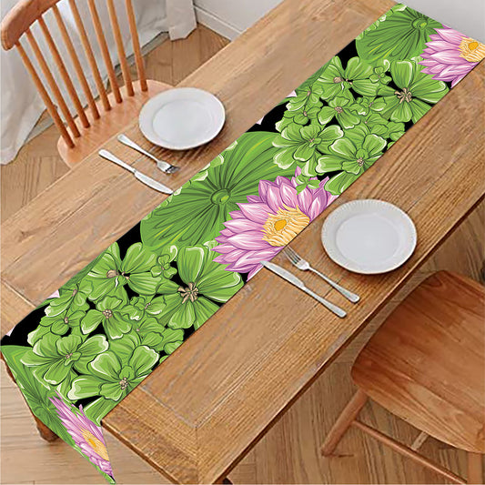 Cute Water Lily Pattern Print Table Runner