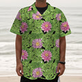Cute Water Lily Pattern Print Textured Short Sleeve Shirt