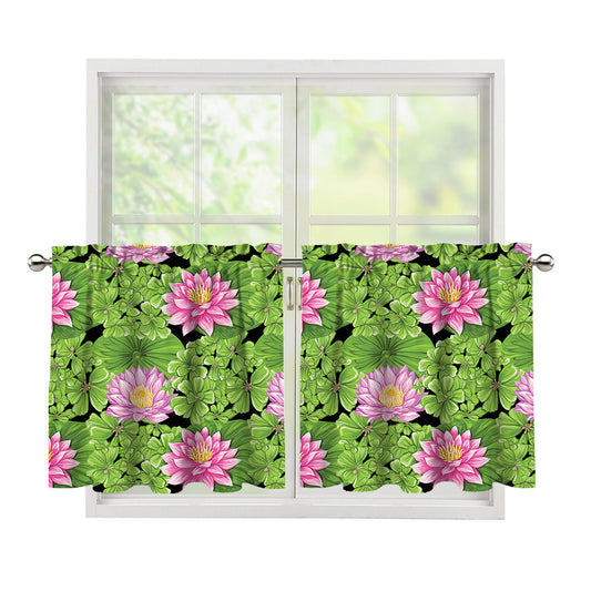 Cute Water Lily Pattern Print Tier Curtains