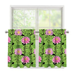 Cute Water Lily Pattern Print Tier Curtains