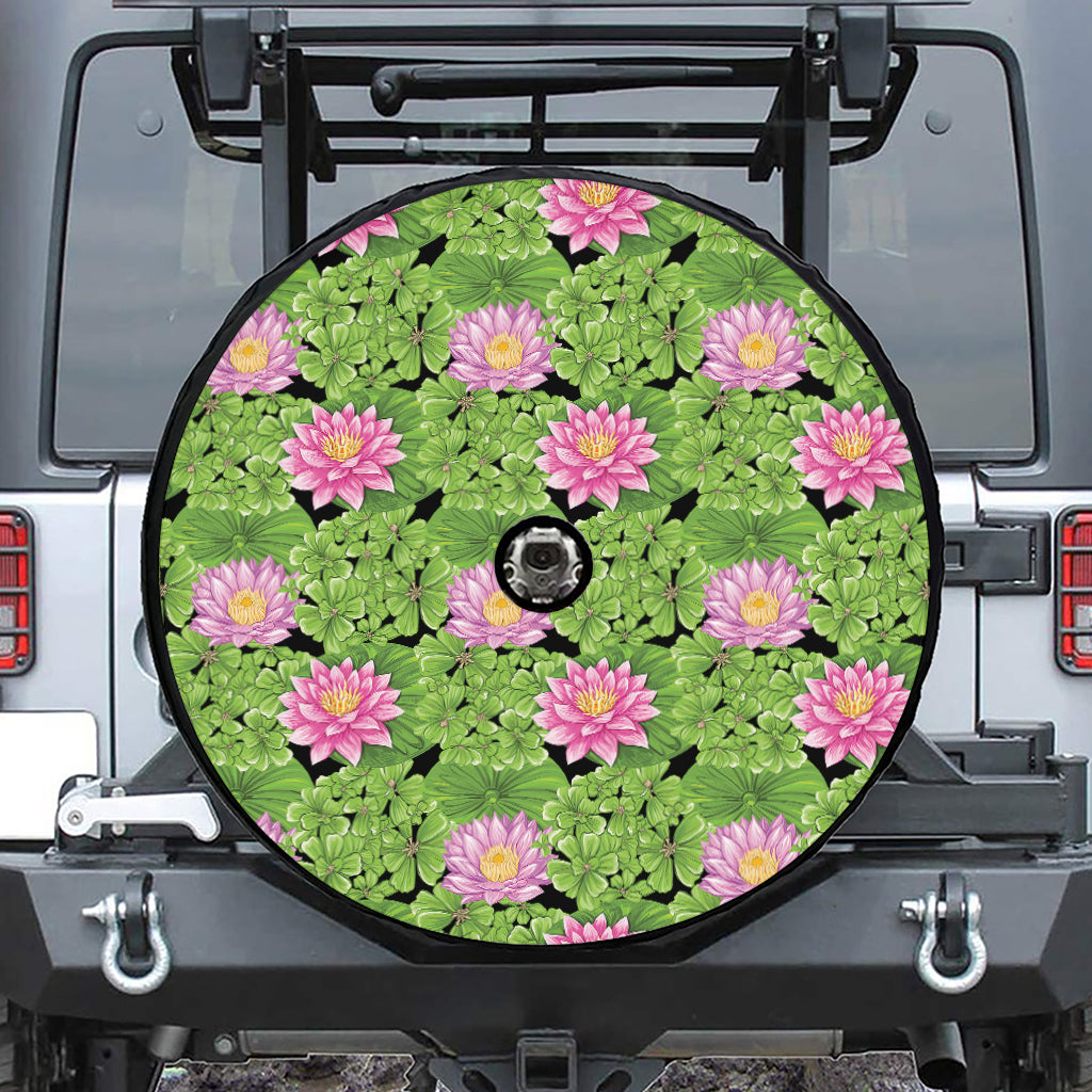 Cute Water Lily Pattern Print Tire Cover With Camera Hole