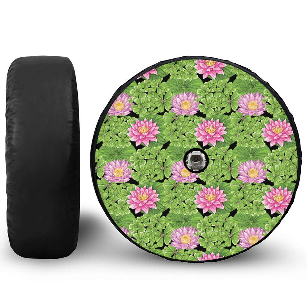 Cute Water Lily Pattern Print Tire Cover With Camera Hole