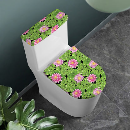 Cute Water Lily Pattern Print Toilet Lid And Tank Cover Set