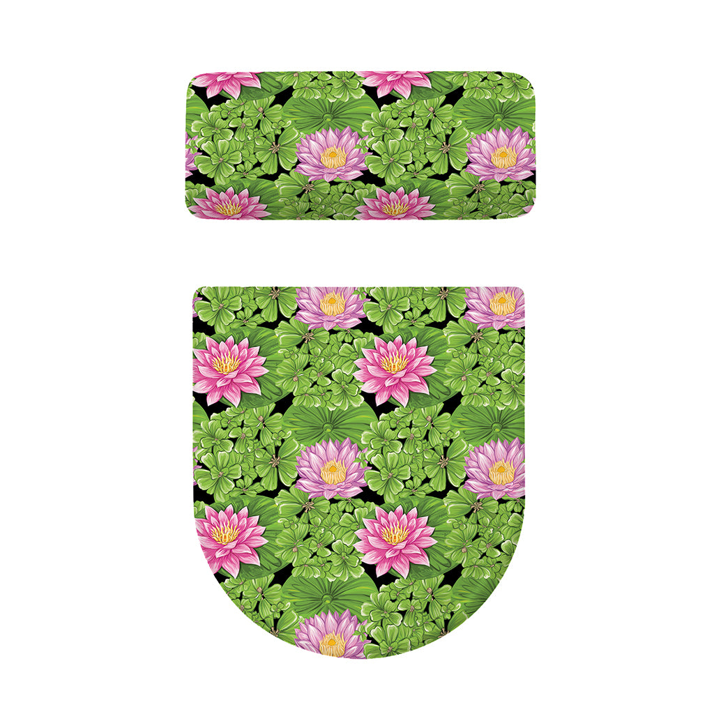 Cute Water Lily Pattern Print Toilet Lid And Tank Cover Set