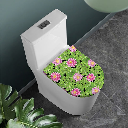 Cute Water Lily Pattern Print Toilet Lid Cover