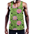 Cute Water Lily Pattern Print Men's Workout Tank Top