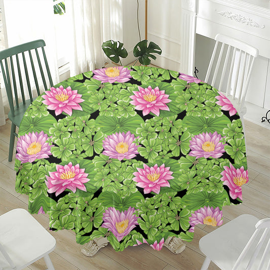 Cute Water Lily Pattern Print Waterproof Round Tablecloth