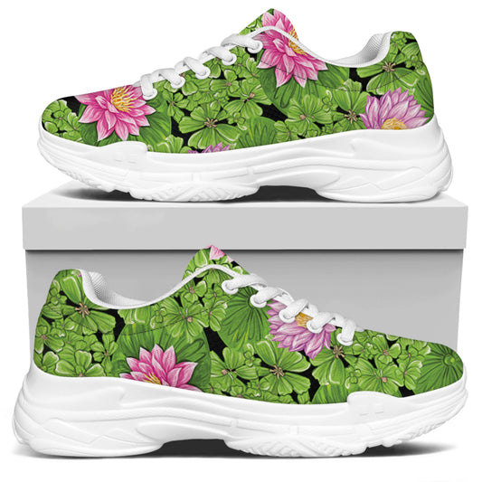 Cute Water Lily Pattern Print White Chunky Shoes