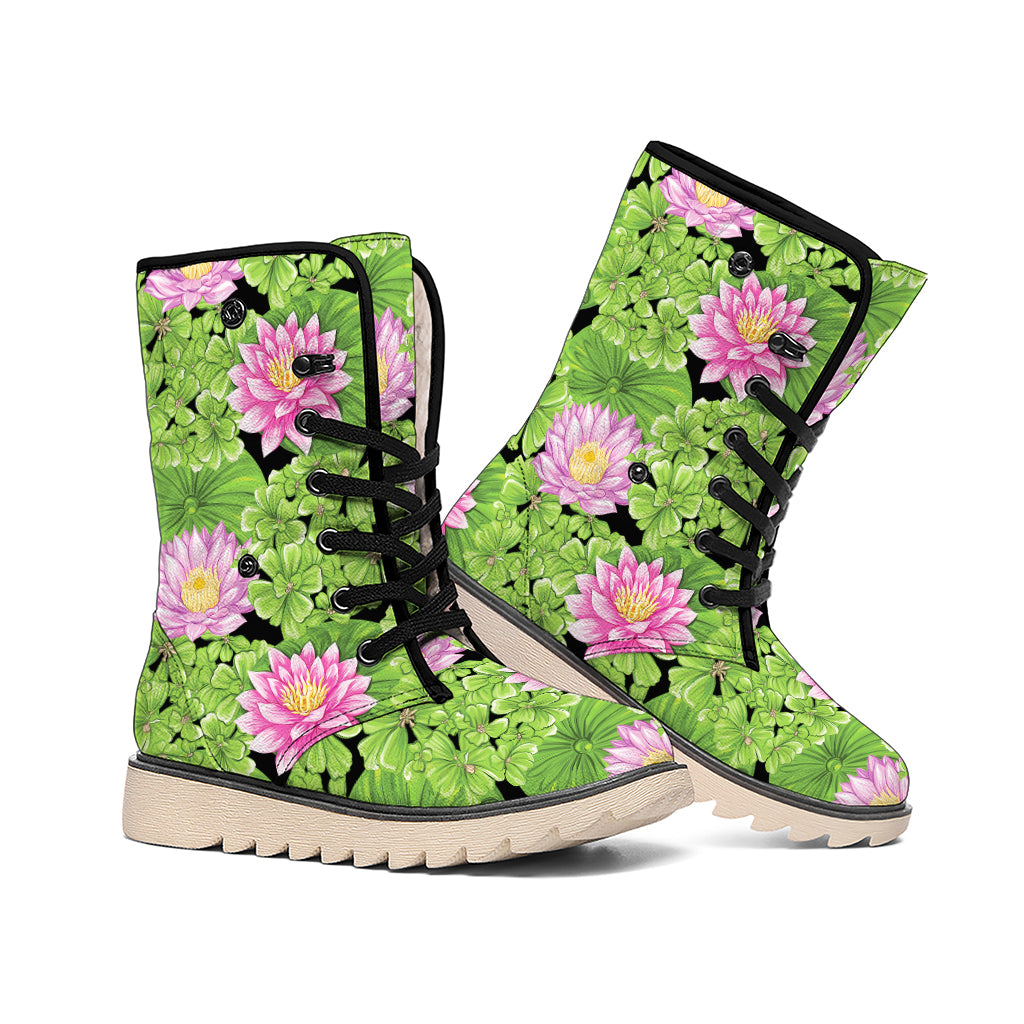 Cute Water Lily Pattern Print Winter Boots