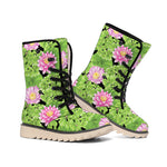 Cute Water Lily Pattern Print Winter Boots