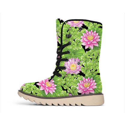Cute Water Lily Pattern Print Winter Boots