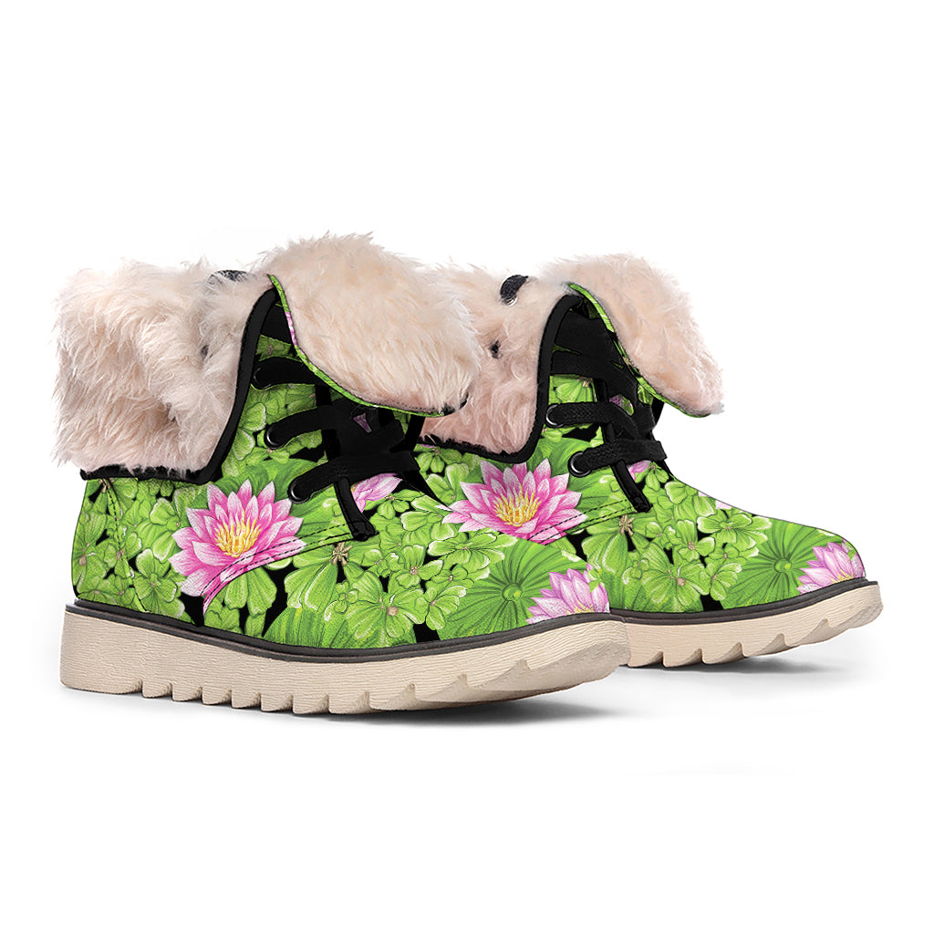 Cute Water Lily Pattern Print Winter Boots