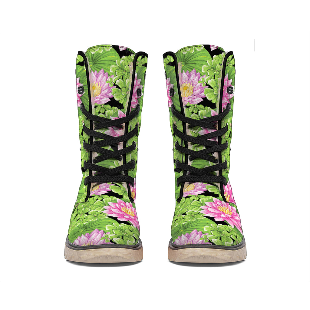 Cute Water Lily Pattern Print Winter Boots