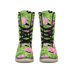 Cute Water Lily Pattern Print Winter Boots