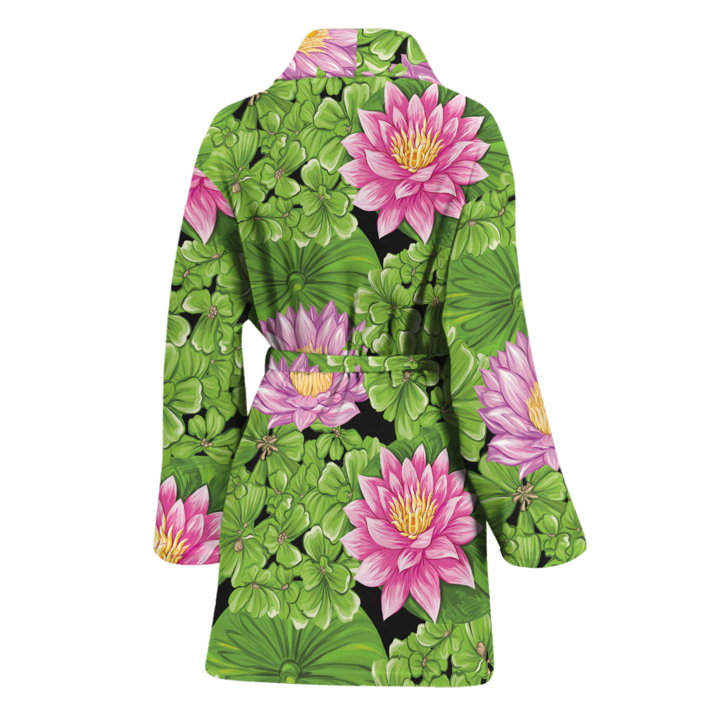 Cute Water Lily Pattern Print Women's Bathrobe