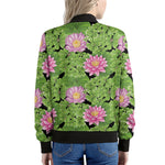 Cute Water Lily Pattern Print Women's Bomber Jacket