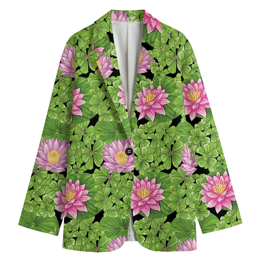 Cute Water Lily Pattern Print Women's Cotton Blazer