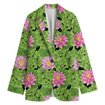 Cute Water Lily Pattern Print Women's Cotton Blazer