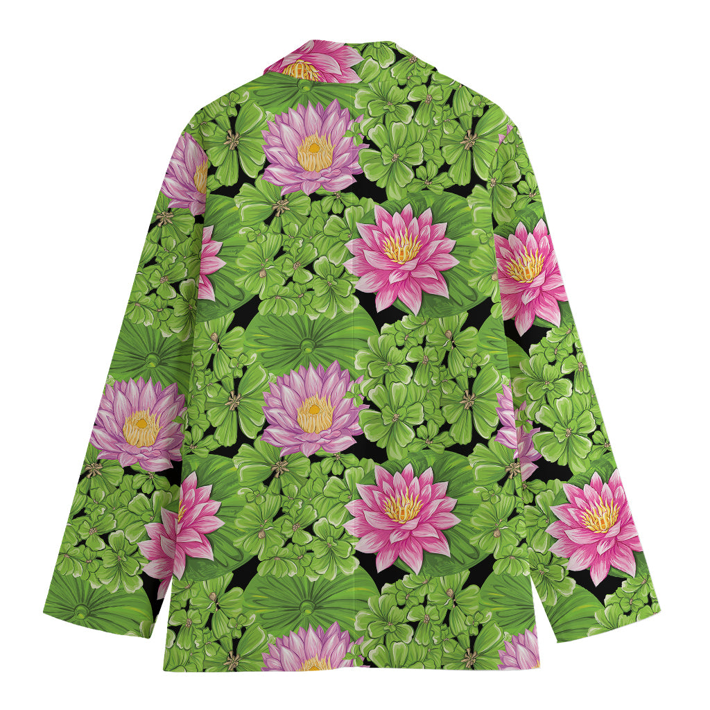 Cute Water Lily Pattern Print Women's Cotton Blazer