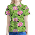 Cute Water Lily Pattern Print Women's Polo Shirt