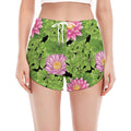 Cute Water Lily Pattern Print Women's Split Running Shorts