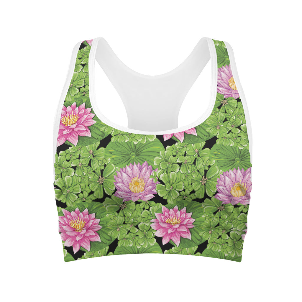 Cute Water Lily Pattern Print Women's Sports Bra