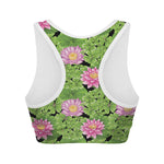 Cute Water Lily Pattern Print Women's Sports Bra
