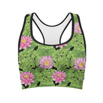 Cute Water Lily Pattern Print Women's Sports Bra
