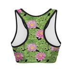 Cute Water Lily Pattern Print Women's Sports Bra
