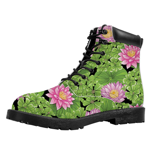 Cute Water Lily Pattern Print Work Boots