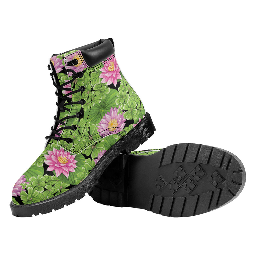 Cute Water Lily Pattern Print Work Boots