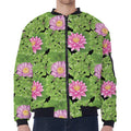 Cute Water Lily Pattern Print Zip Sleeve Bomber Jacket