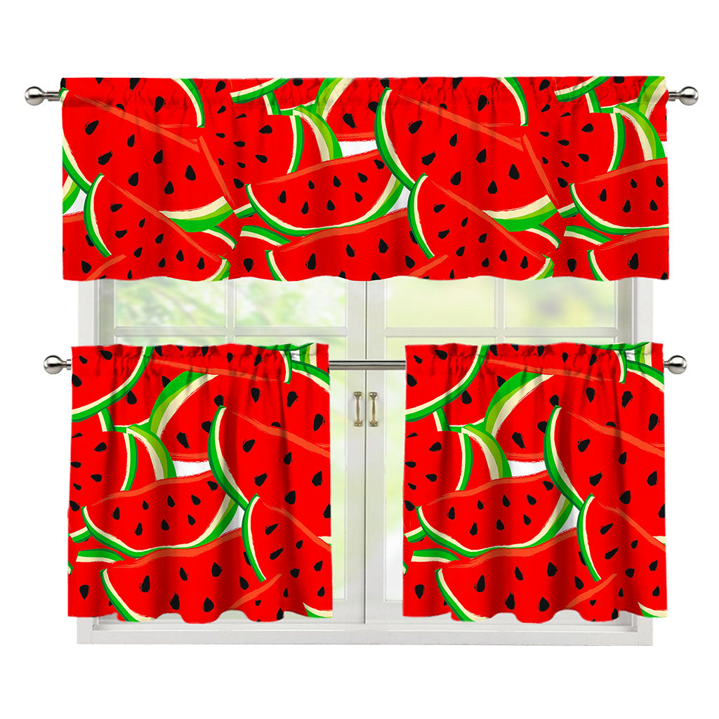 Cute Watermelon Pieces Pattern Print 3 Piece Kitchen Curtains