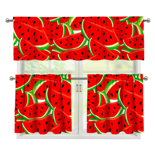 Cute Watermelon Pieces Pattern Print 3 Piece Kitchen Curtains