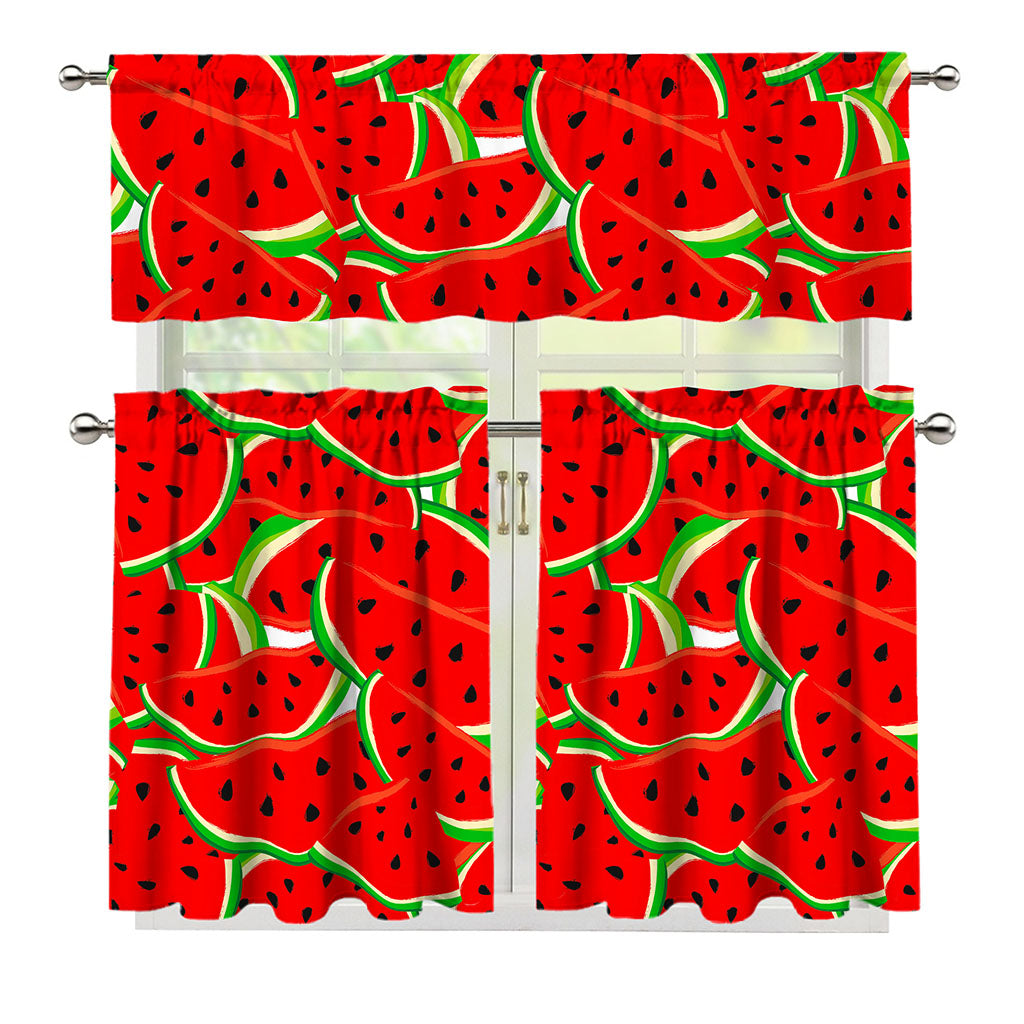Cute Watermelon Pieces Pattern Print 3 Piece Kitchen Curtains