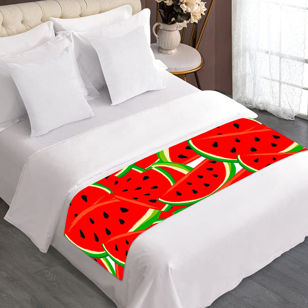 Cute Watermelon Pieces Pattern Print Bed Runner
