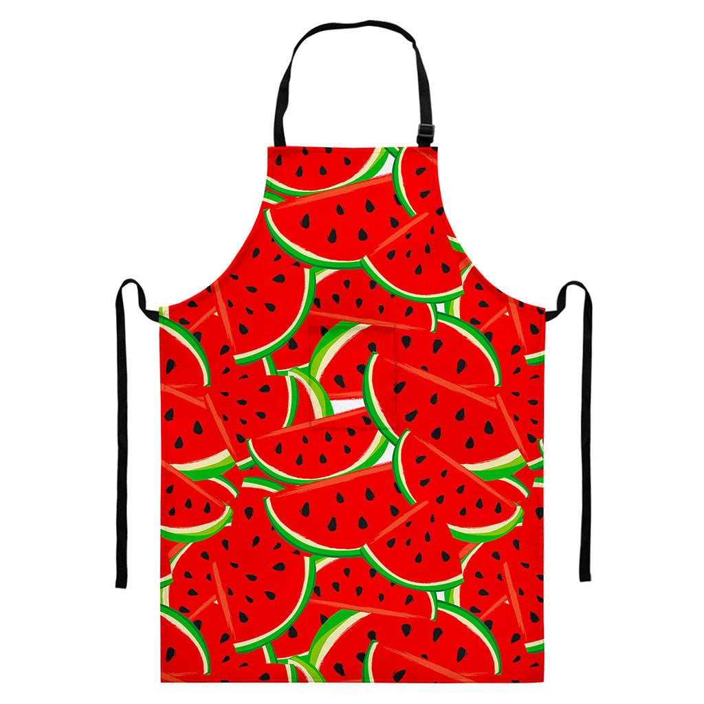 Cute Watermelon Pieces Pattern Print Bib Apron With Pocket