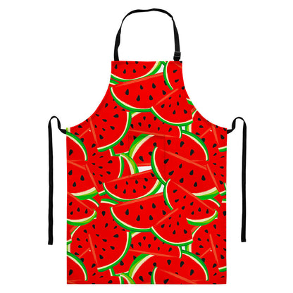 Cute Watermelon Pieces Pattern Print Bib Apron With Pocket