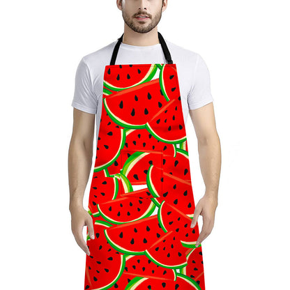 Cute Watermelon Pieces Pattern Print Bib Apron With Pocket
