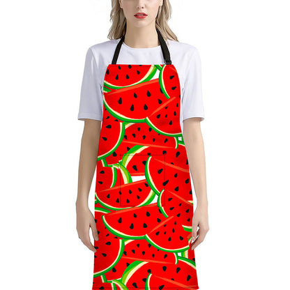 Cute Watermelon Pieces Pattern Print Bib Apron With Pocket