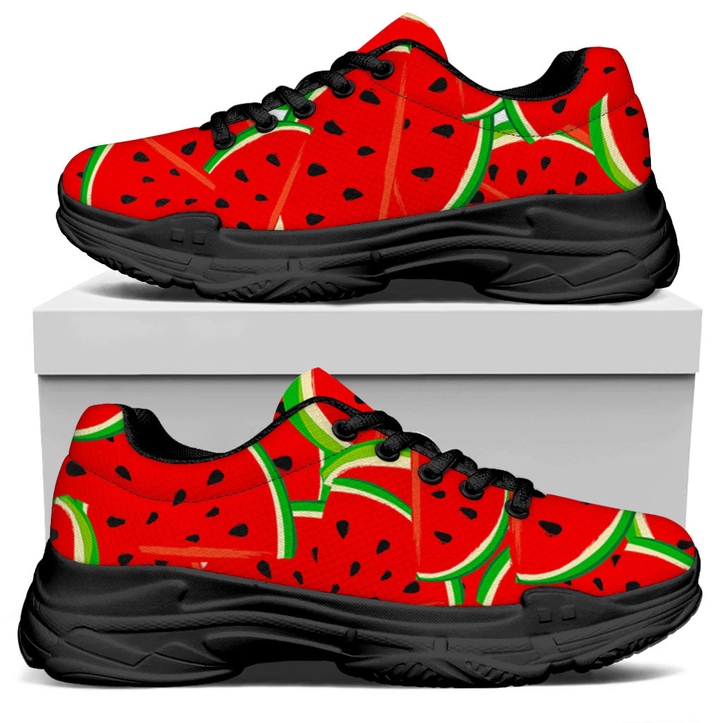 Cute Watermelon Pieces Pattern Print Black Chunky Shoes