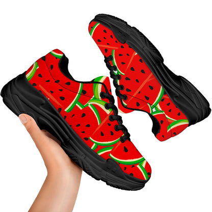 Cute Watermelon Pieces Pattern Print Black Chunky Shoes