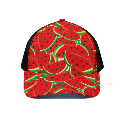 Cute Watermelon Pieces Pattern Print Black Mesh Trucker Cap