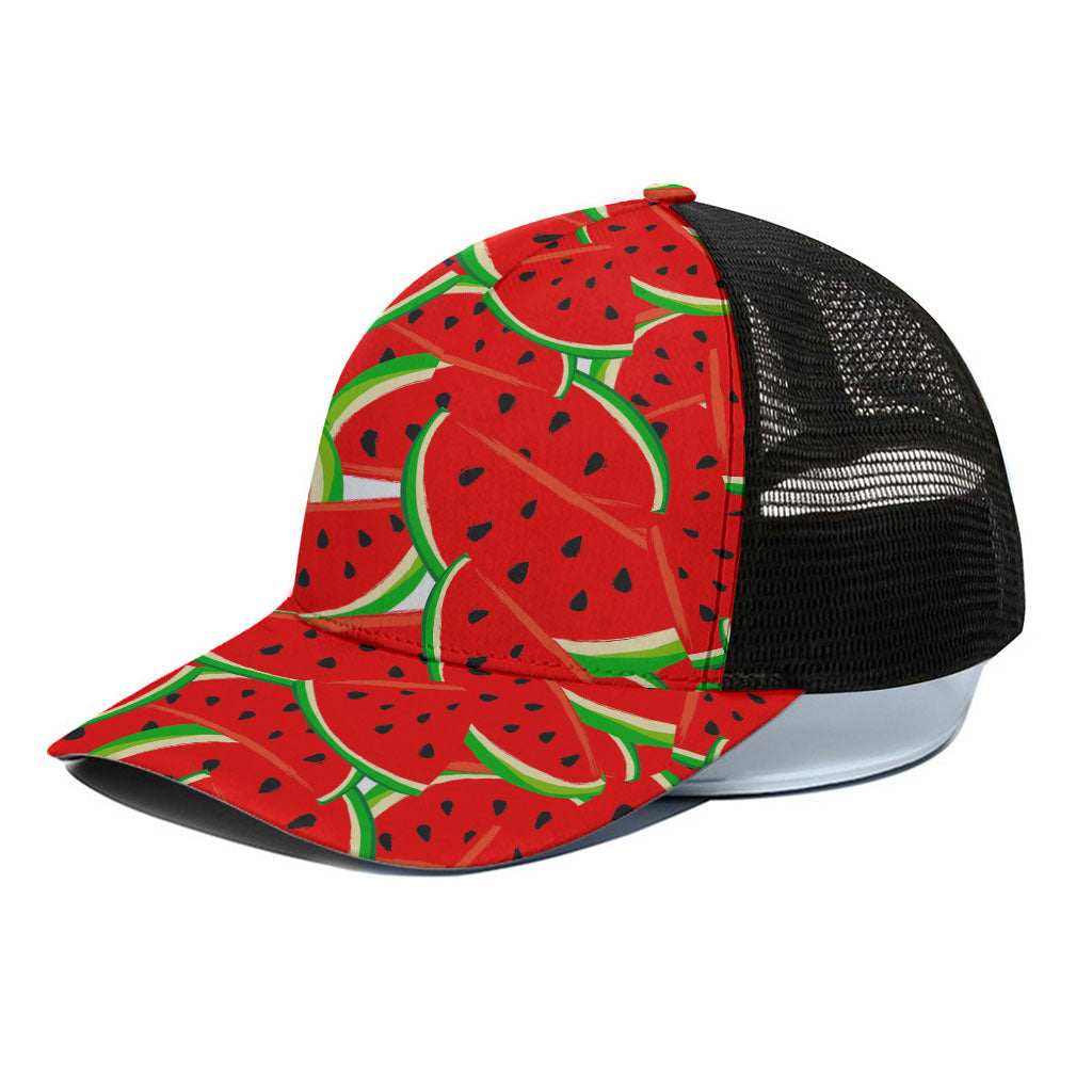 Cute Watermelon Pieces Pattern Print Black Mesh Trucker Cap