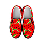 Cute Watermelon Pieces Pattern Print Black Slip On Sneakers