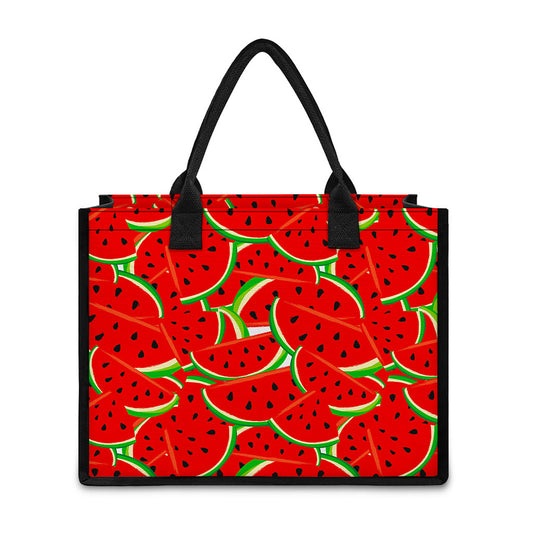 Cute Watermelon Pieces Pattern Print Canvas Tote Bag