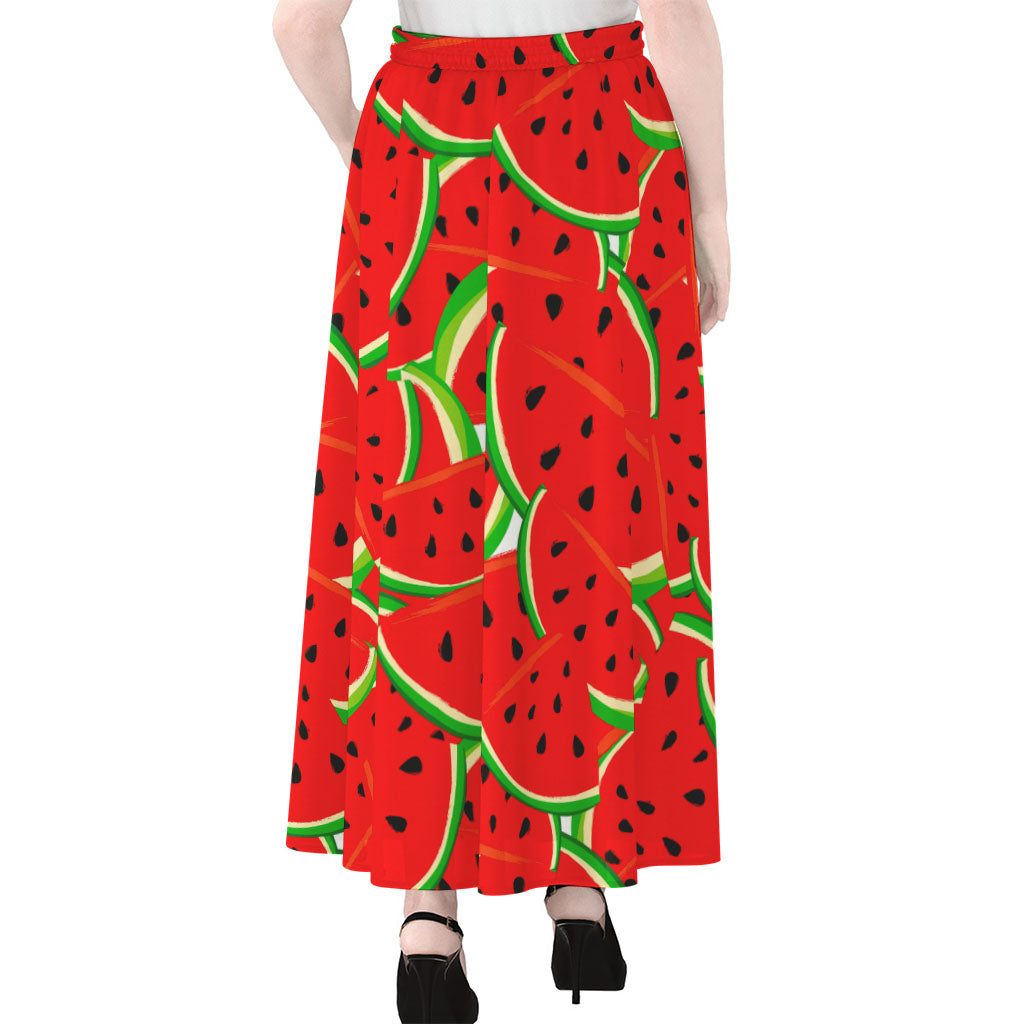 Cute Watermelon Pieces Pattern Print Chiffon Maxi Skirt