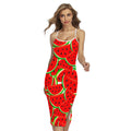 Cute Watermelon Pieces Pattern Print Cross Back Cami Dress