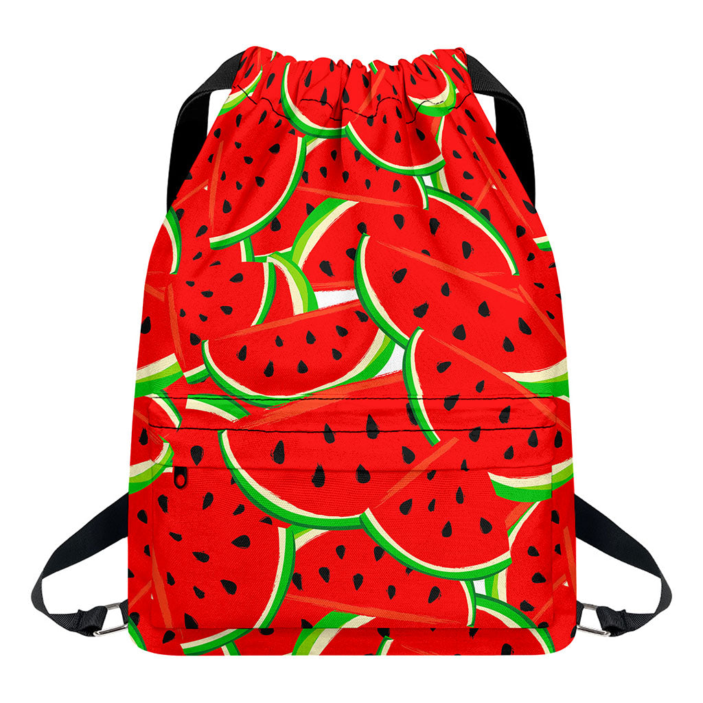Cute Watermelon Pieces Pattern Print Drawstring Backpack
